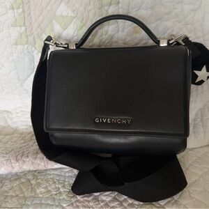 Givenchy Black Leather Top-Handle Shoulder Bag with Wide Strap